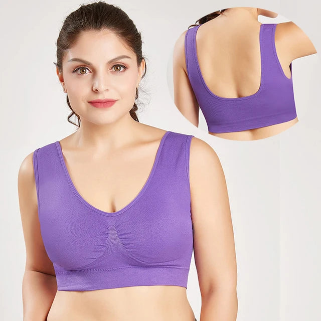 Plus Size Seamless Wire-Free Sports Bra - Breathable Mesh Comfort