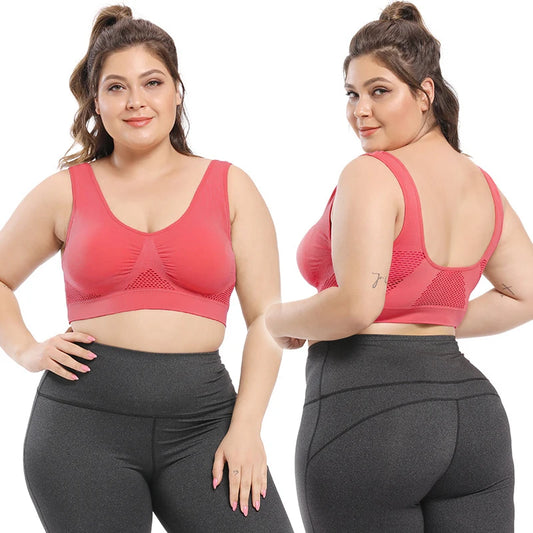 Plus Size Seamless Wire-Free Sports Bra - Breathable Mesh Comfort