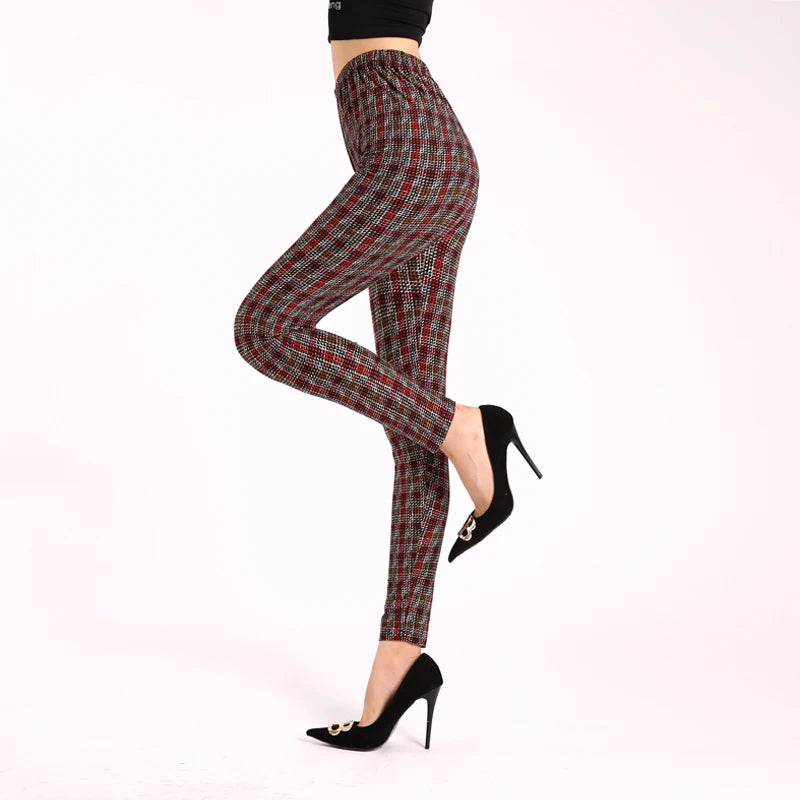 Diamond Check High-Waist Leggings - Push-Up Stretch Ankle Fit