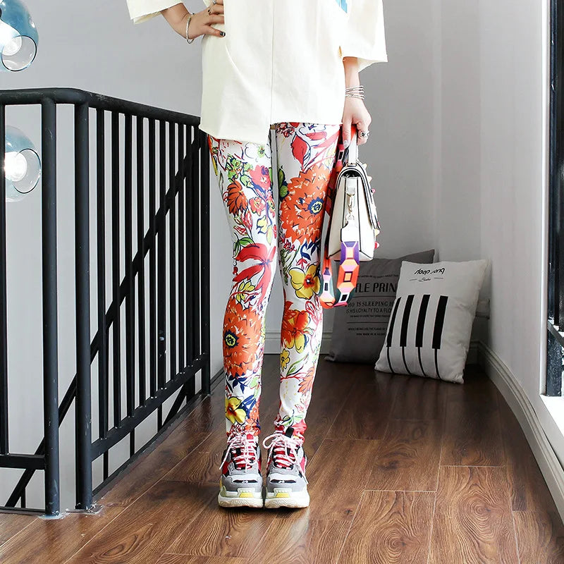 Colorful Street Print Leggings - High-Stretch One-Size Comfort