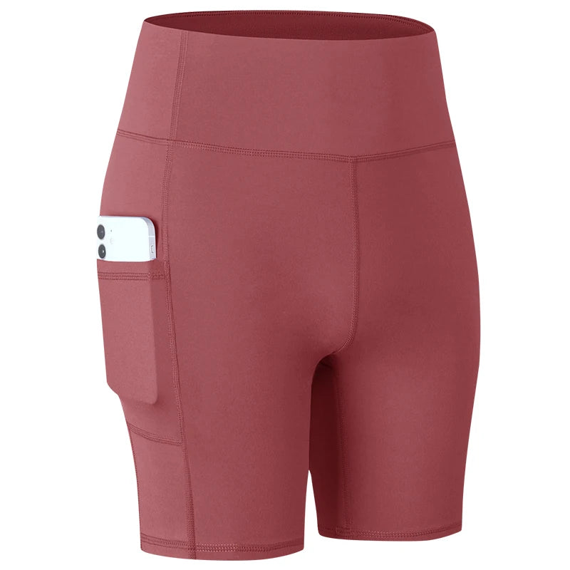 High-Waist Pocket Workout Shorts - Women's Gym & Running Activewear