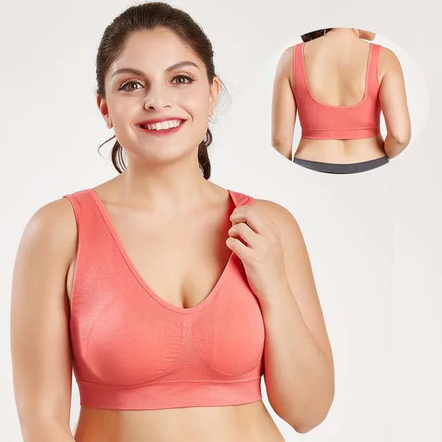 Plus Size Seamless Wire-Free Sports Bra - Breathable Mesh Comfort