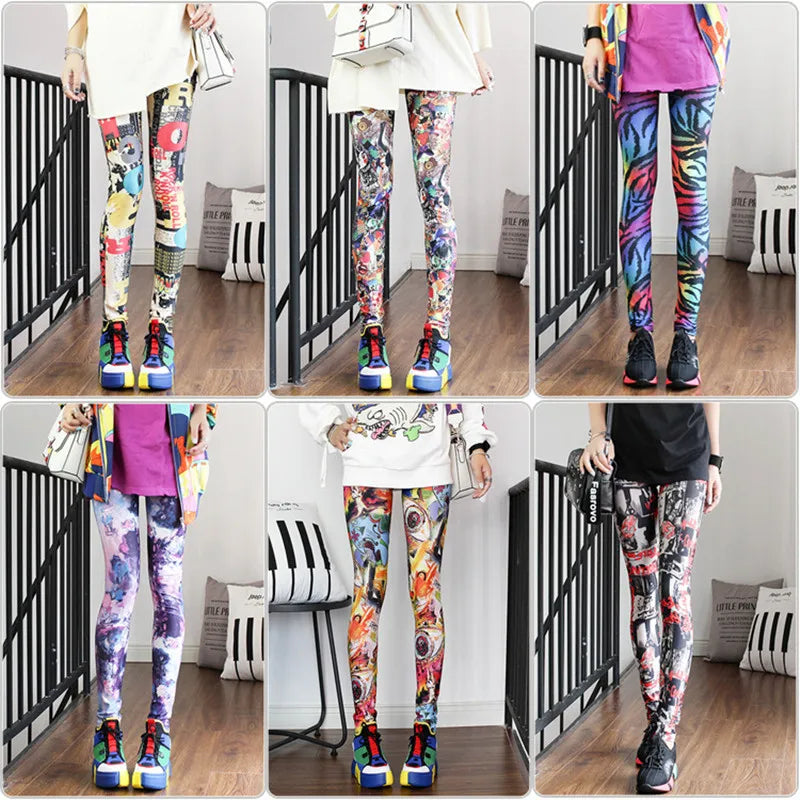 Colorful Street Print Leggings - High-Stretch One-Size Comfort