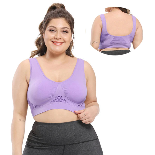 Plus Size Seamless Wire-Free Sports Bra - Breathable Mesh Comfort