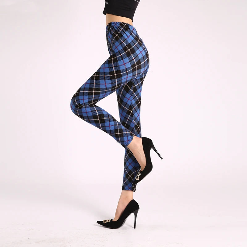 Diamond Check High-Waist Leggings - Push-Up Stretch Ankle Fit
