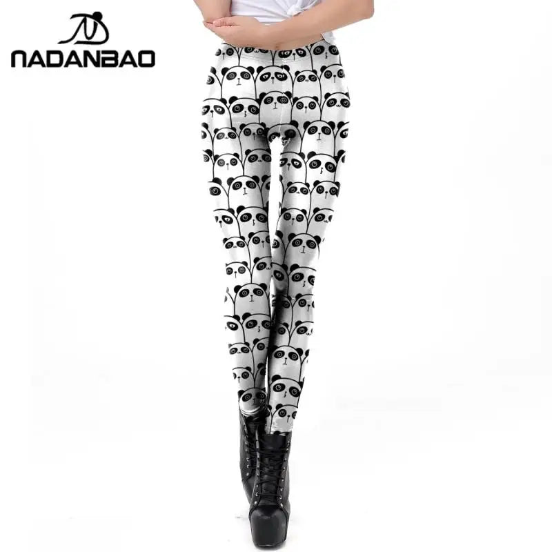 Cartoon Cat Print Mid-Waist Leggings - Stretch Knit Casual Fit