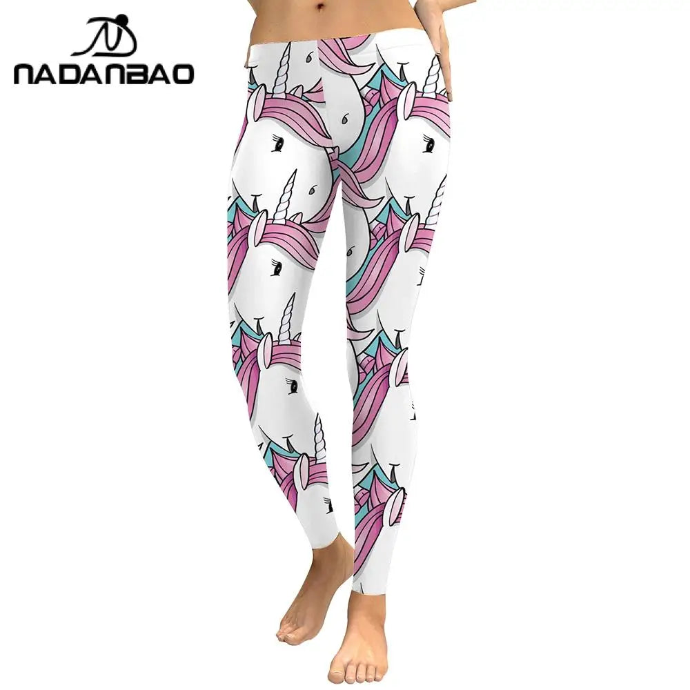 Cute Unicorn Print Mid-Waist Leggings - Stretch Knit Activewear