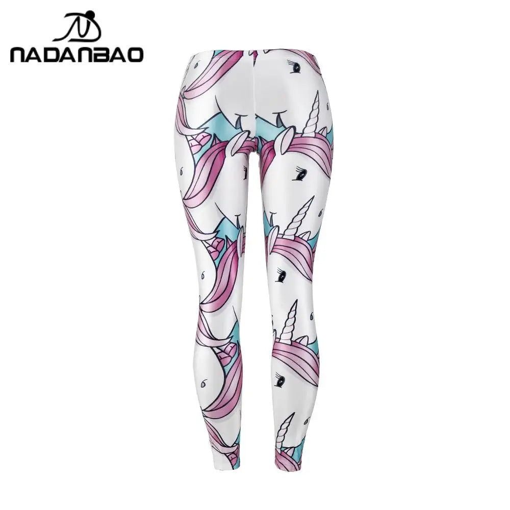 Cute Unicorn Print Mid-Waist Leggings - Stretch Knit Activewear