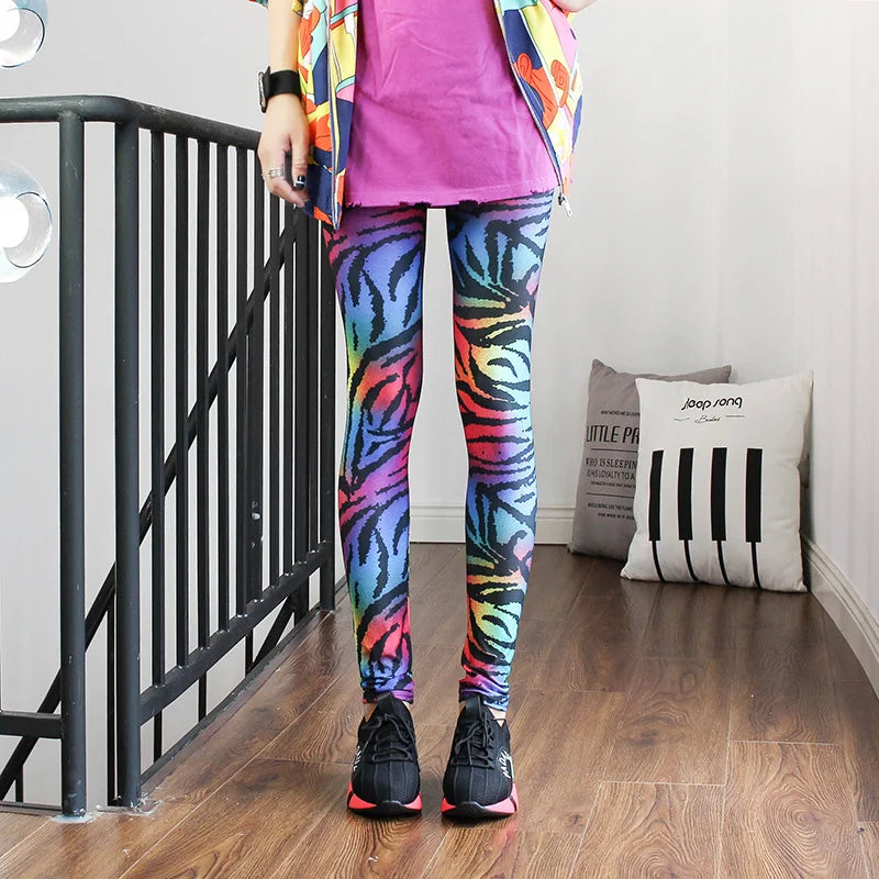 Colorful Street Print Leggings - High-Stretch One-Size Comfort