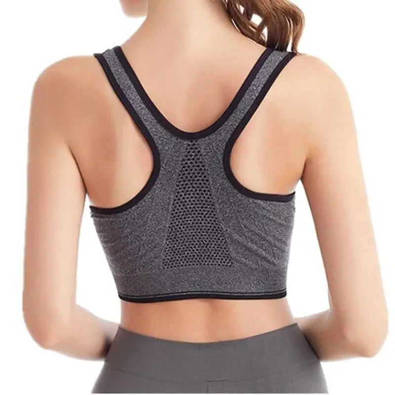 Front-Zip Seamless Shock-Absorbing Sports Bra - Women's Workout Crop Top