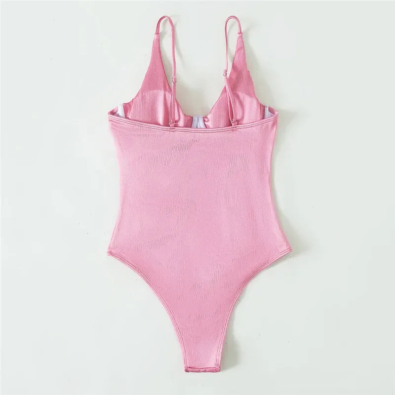 Pink Underwire One-Piece Swimsuit - High-Cut Push-Up Monokini