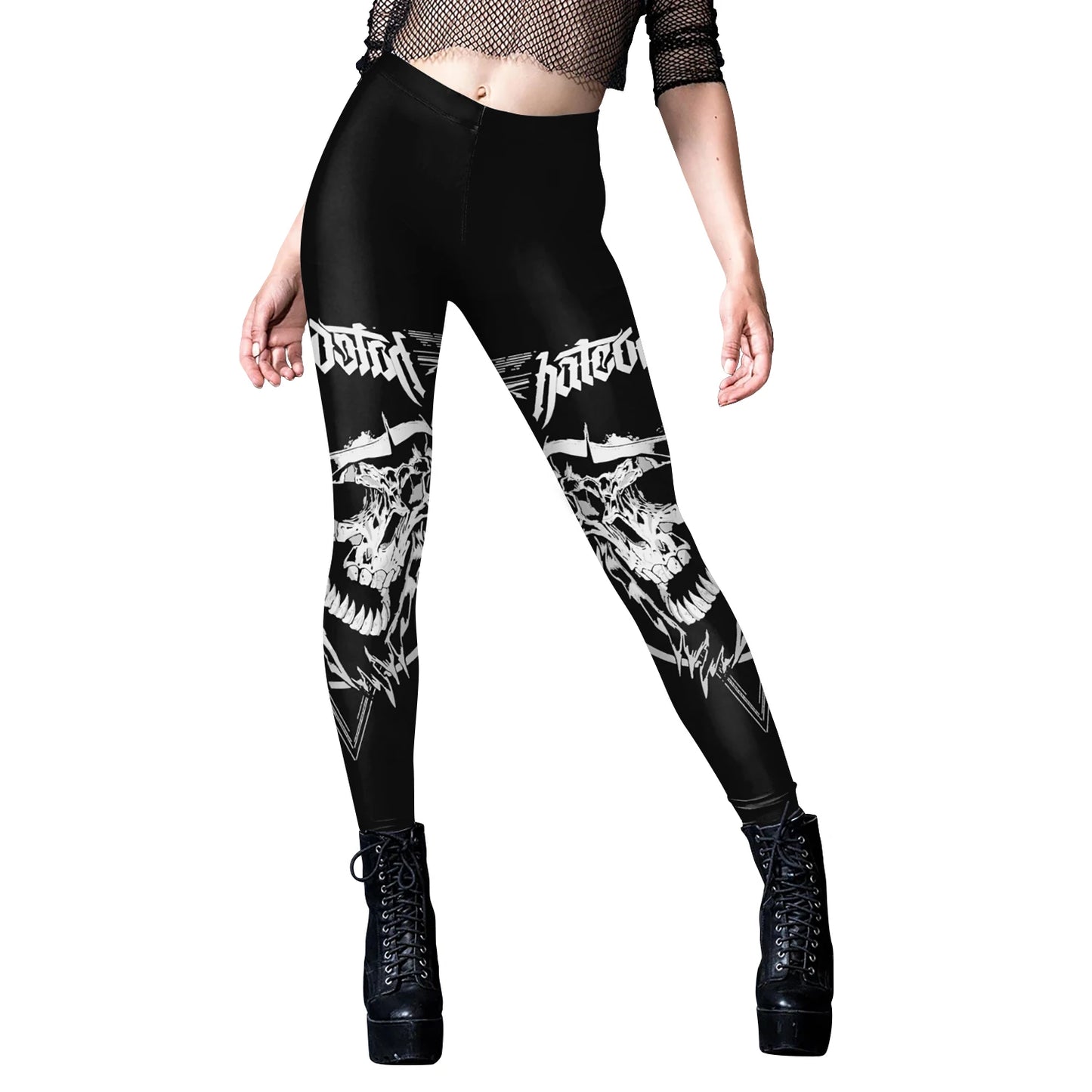 Black Ouija Gothic Leggings - Mid-Waist Stretch Alternative Style
