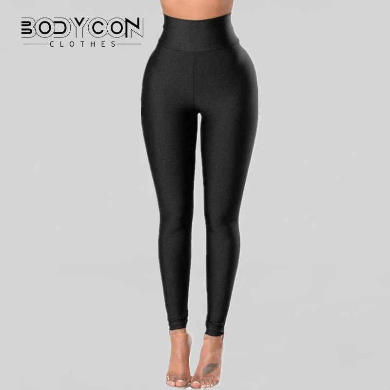 Metallic Luster High-Waist Leggings - Shiny Y2K Pencil Fit