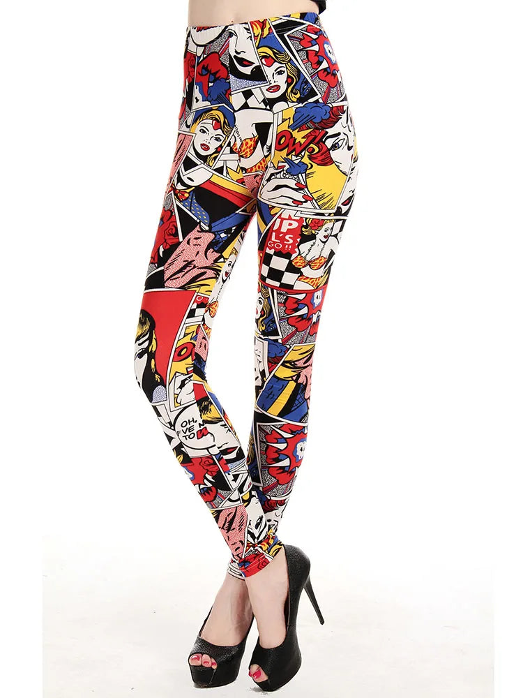Graffiti Floral Print Ankle Leggings - Elastic Streetwear Fit