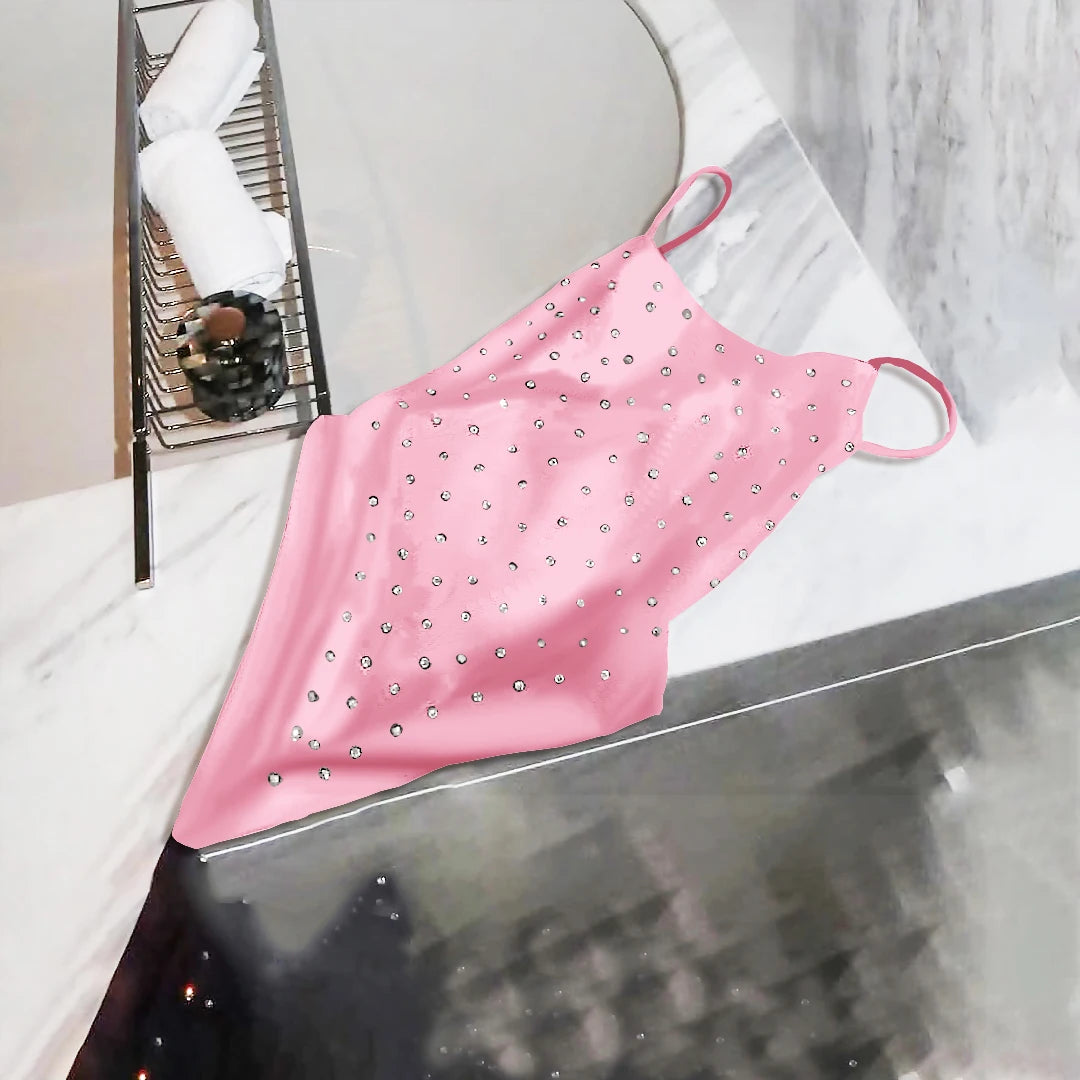Shiny Bandeau Diamond Bikini Set - Push-Up Floral Swimwear