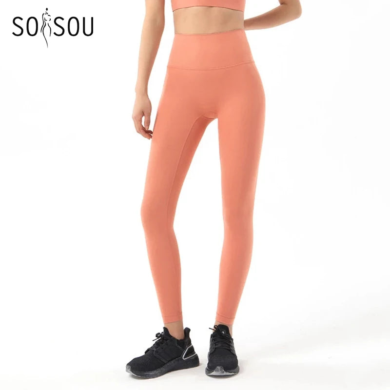 SOISOU Nylon High-Waist Leggings - Breathable No T-Line Workout Tights
