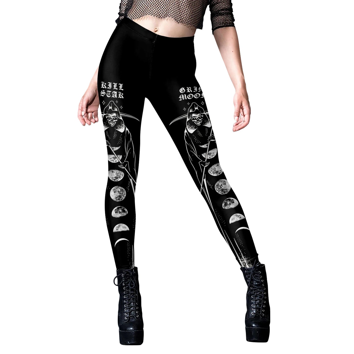 Black Ouija Gothic Leggings - Mid-Waist Stretch Alternative Style
