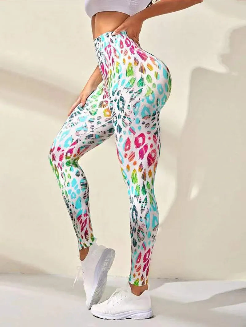 3D Peach Tie-Dye Leggings - High-Waist Push-Up Workout Tights