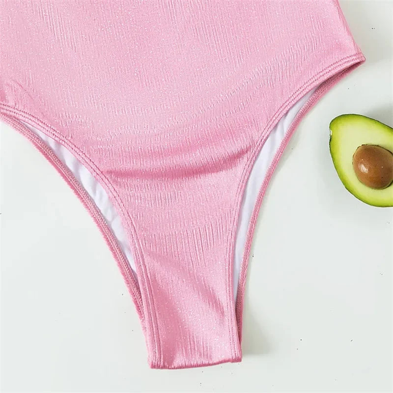 Pink Underwire One-Piece Swimsuit - High-Cut Push-Up Monokini