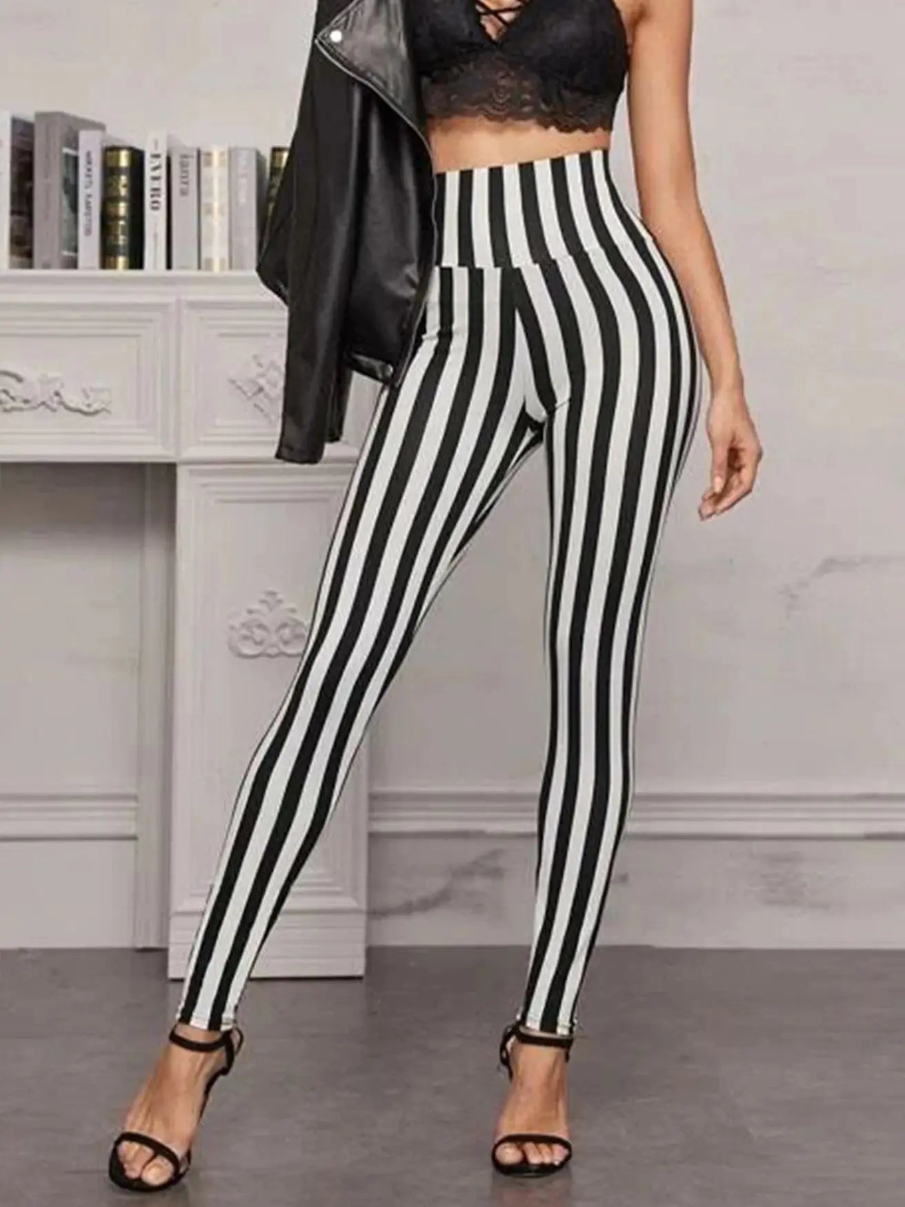 Camouflage Stripe High-Waist Leggings - Stretch Slim Ankle Fit