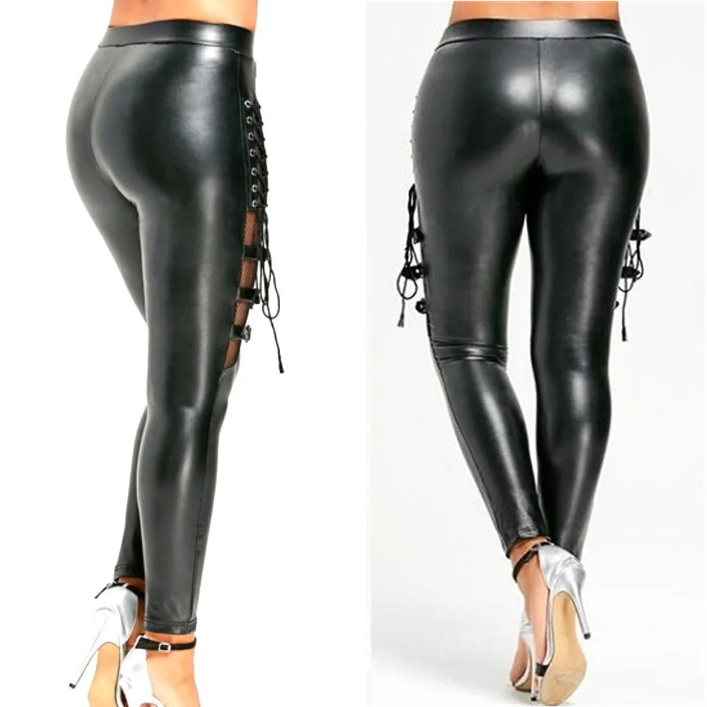 Plus Size Wet-Look Faux Leather Leggings - Women's Sculpting Statement Bottoms