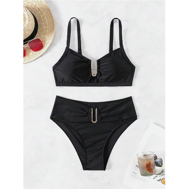 High-Waist Backless Push-Up Bikini Set - Two-Piece Summer Swimwear