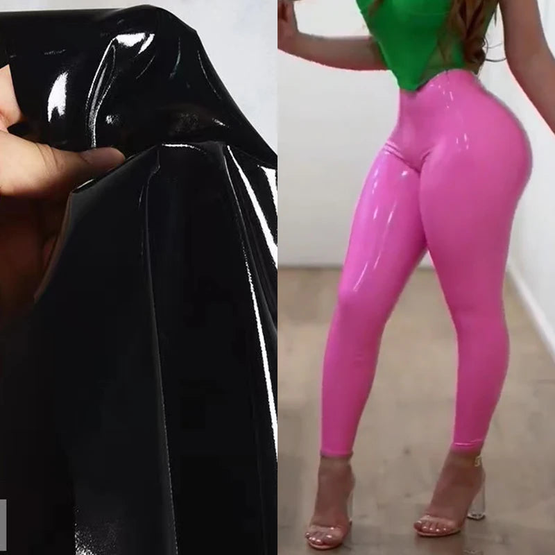 Plus Size High-Waist Seamless Faux Leather Leggings - Women's Sculpting Statement Bottoms