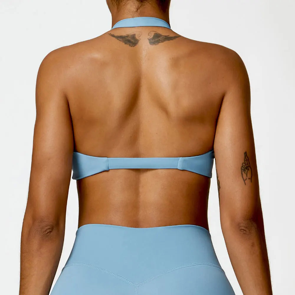 Cross-Back Halter Breathable Sports Bra - Women's Yoga & Gym Support Top