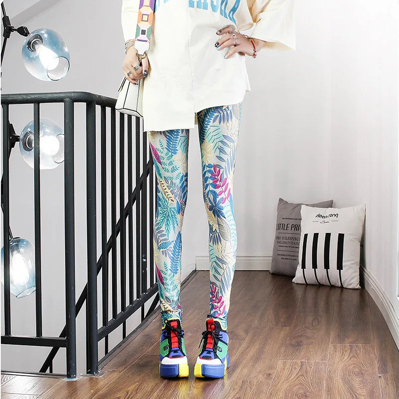 Colorful Street Print Leggings - High-Stretch One-Size Comfort