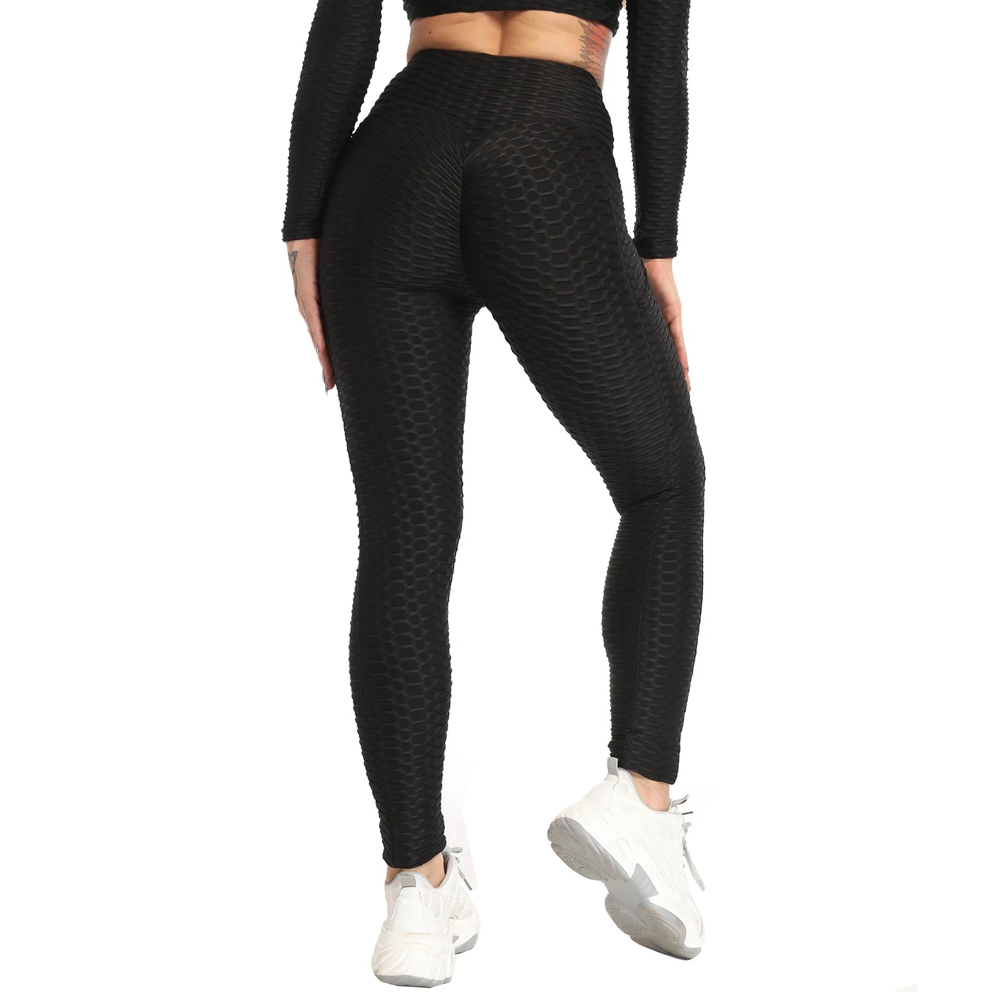 Honeycomb High-Waist Leggings with Pockets - Stretch Workout Tights