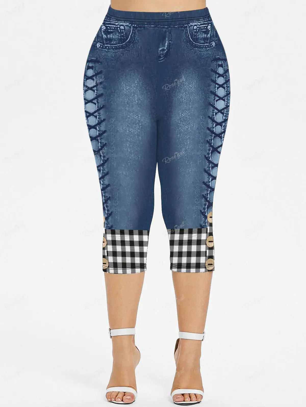 3D Denim Capri Leggings - High-Waist Plus Size Stretch Fit