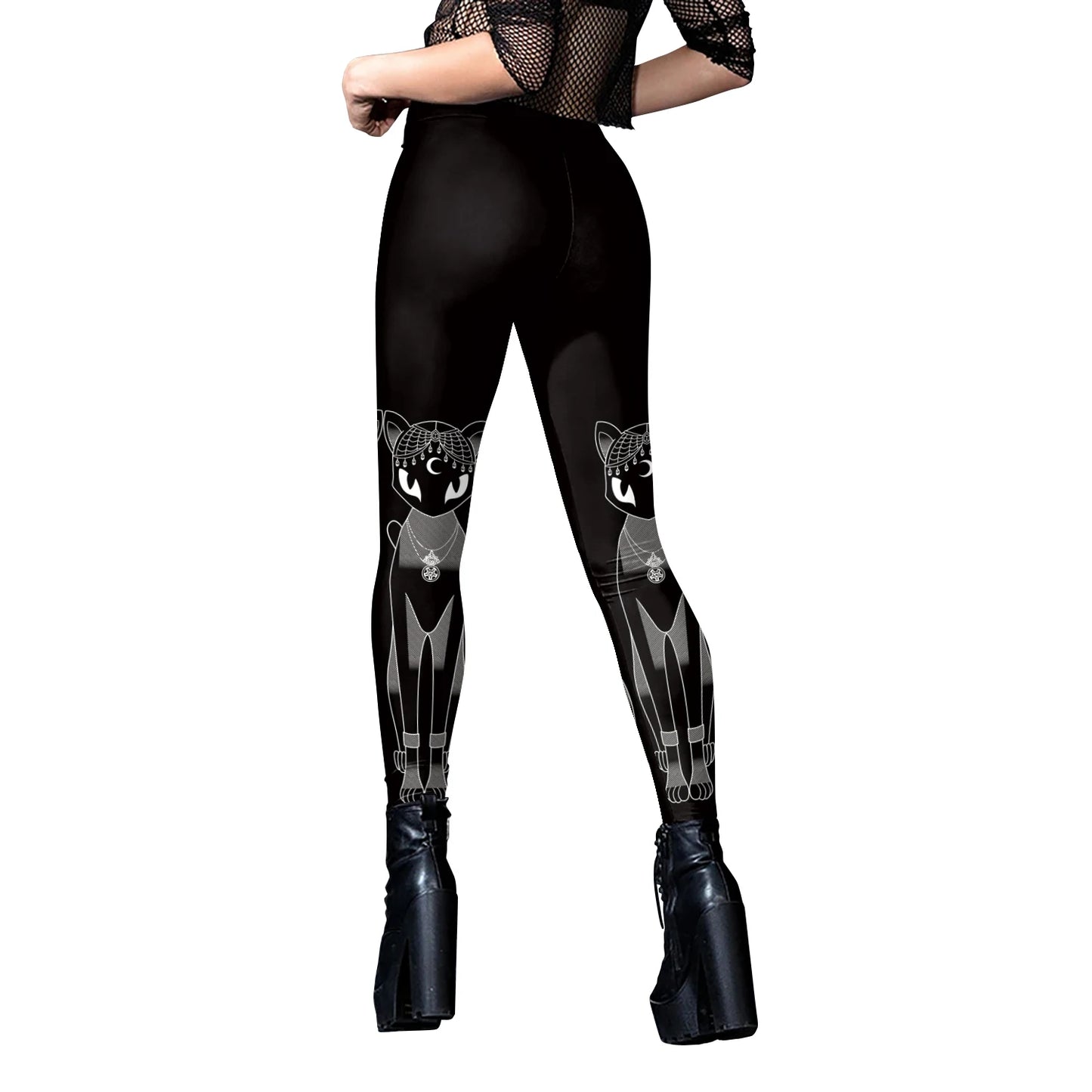 Black Ouija Gothic Leggings - Mid-Waist Stretch Alternative Style