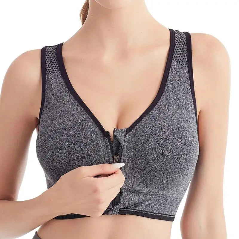 Front-Zip Seamless Shock-Absorbing Sports Bra - Women's Workout Crop Top