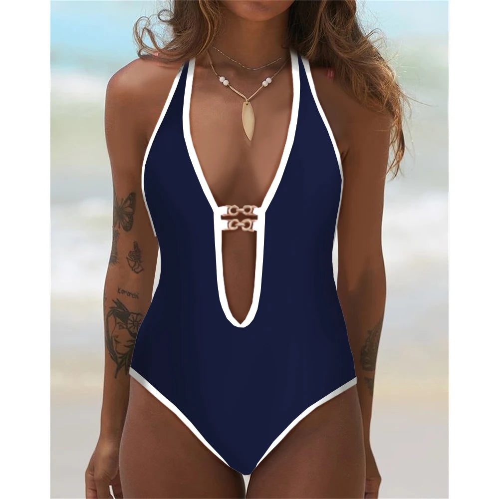 Patchwork Push-Up One-Piece Swimsuit - Bold Monokini Style