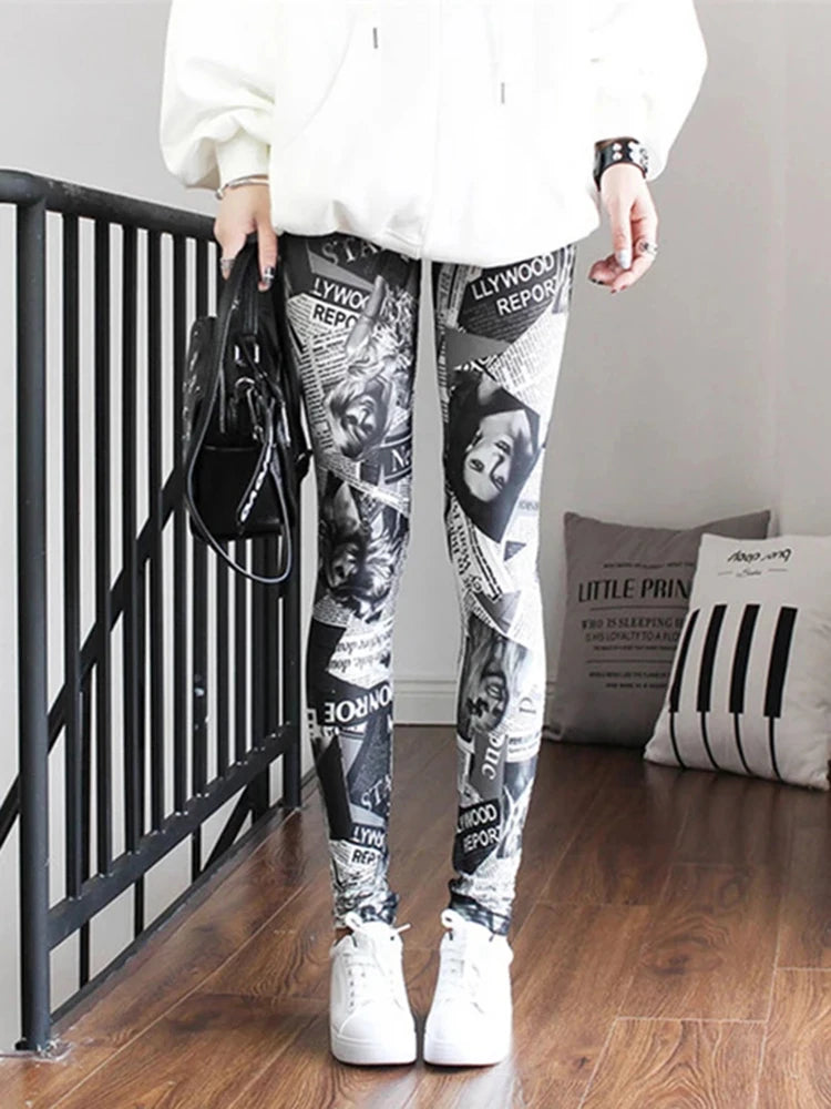 Graffiti Floral Print Ankle Leggings - Elastic Streetwear Fit