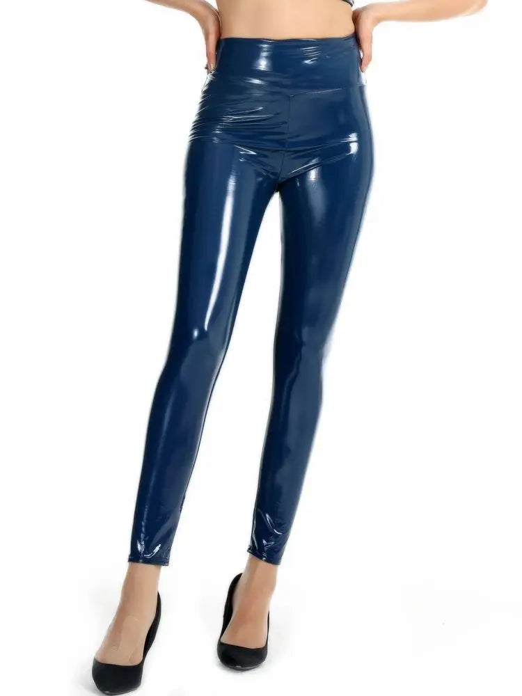 Plus Size High-Waist Wet-Look Faux Leather Leggings - Women's Sculpting Statement Bottoms