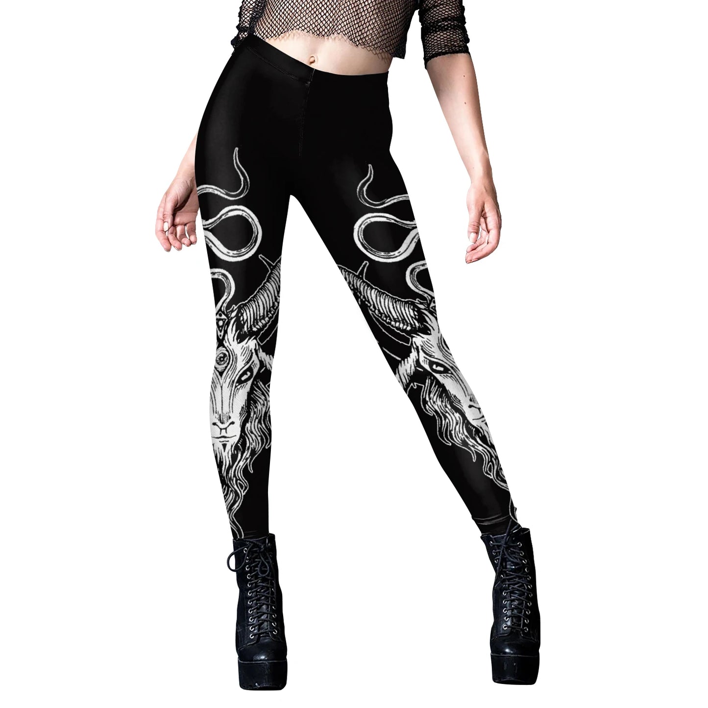Black Ouija Gothic Leggings - Mid-Waist Stretch Alternative Style