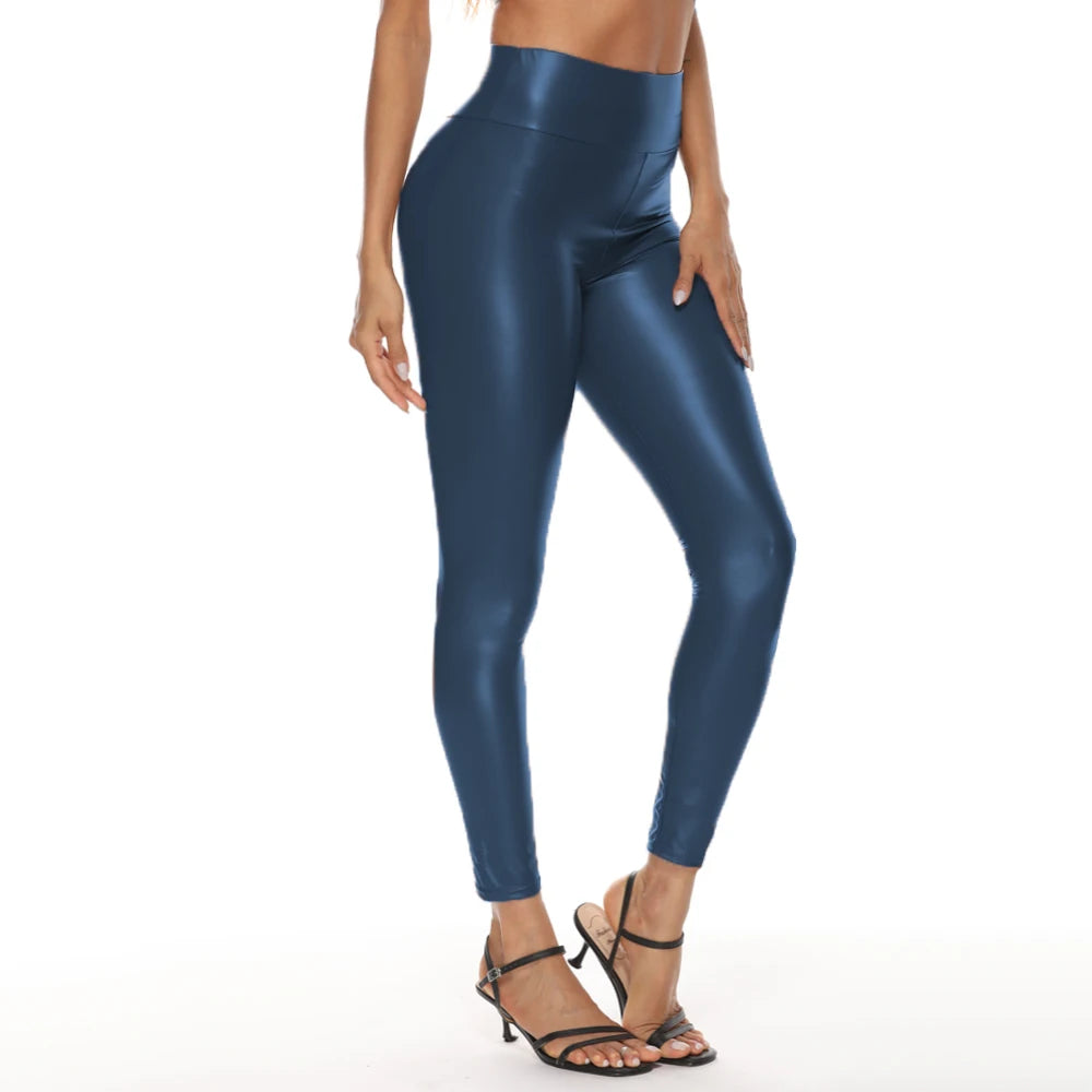 Colorful Faux Leather High-Waist Leggings - Skinny Hip-Lifting Fit