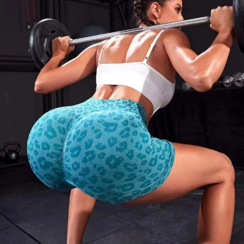 Seamless High-Waist Leopard Workout Shorts - Women's Gym & Running Activewear