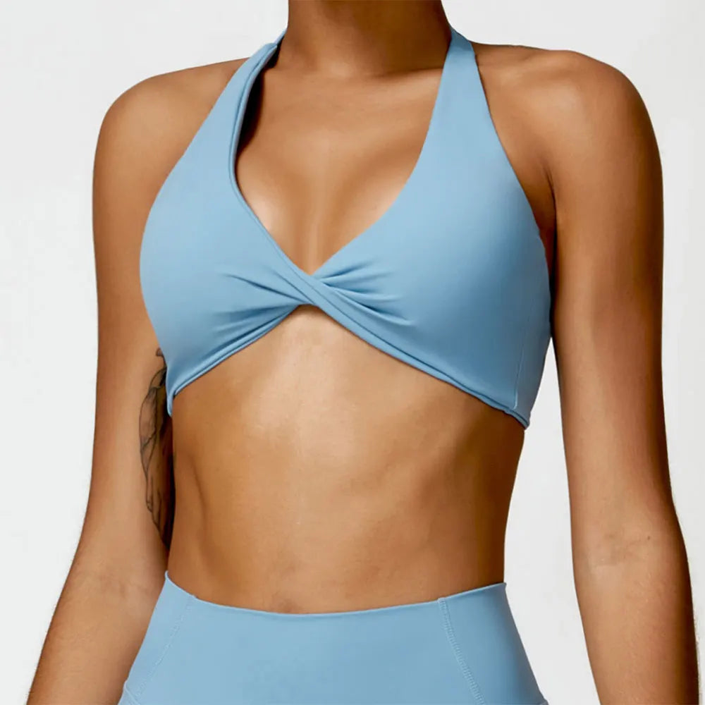 Cross-Back Halter Breathable Sports Bra - Women's Yoga & Gym Support Top