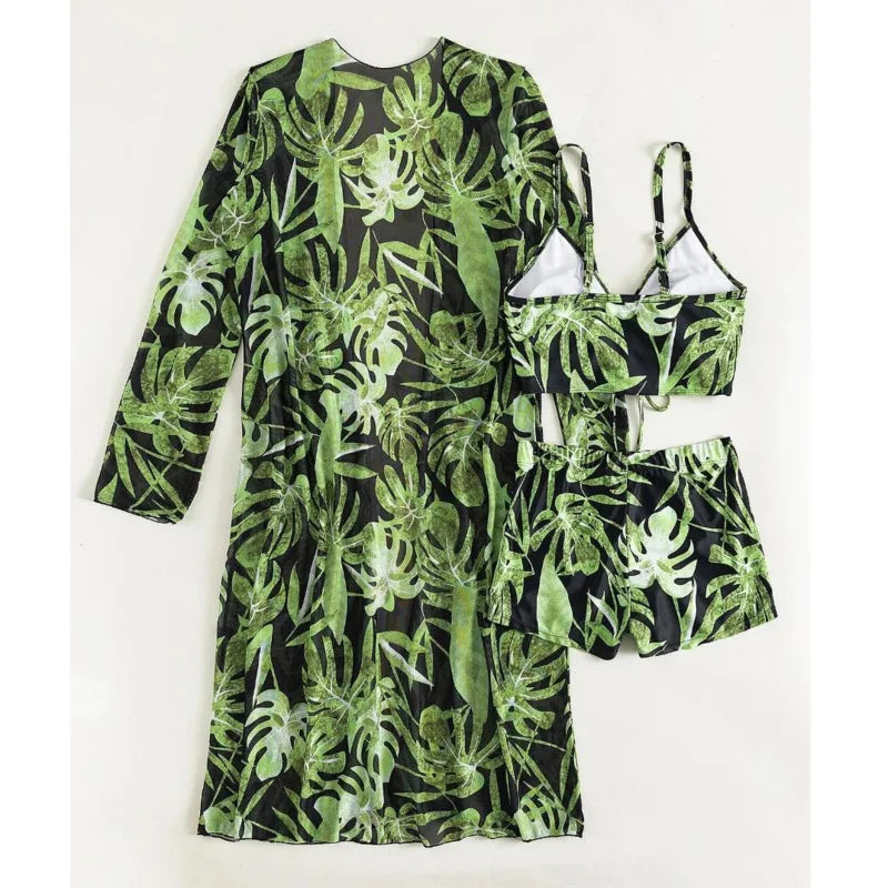 Printed 3-Piece Tankini Set - Push-Up Beach Swimwear