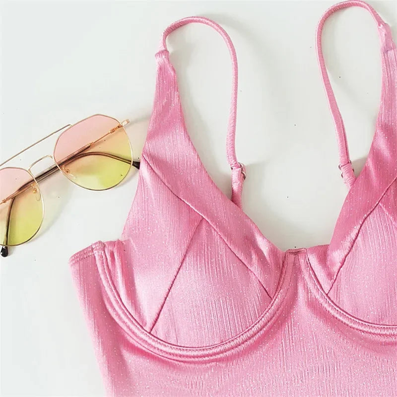 Pink Underwire One-Piece Swimsuit - High-Cut Push-Up Monokini
