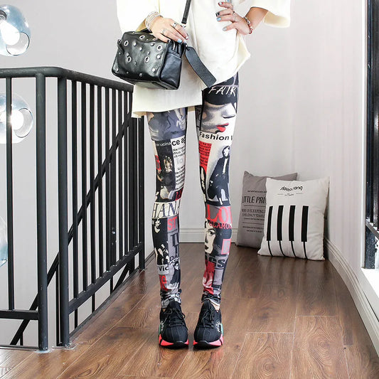 Colorful Street Print Leggings - High-Stretch One-Size Comfort