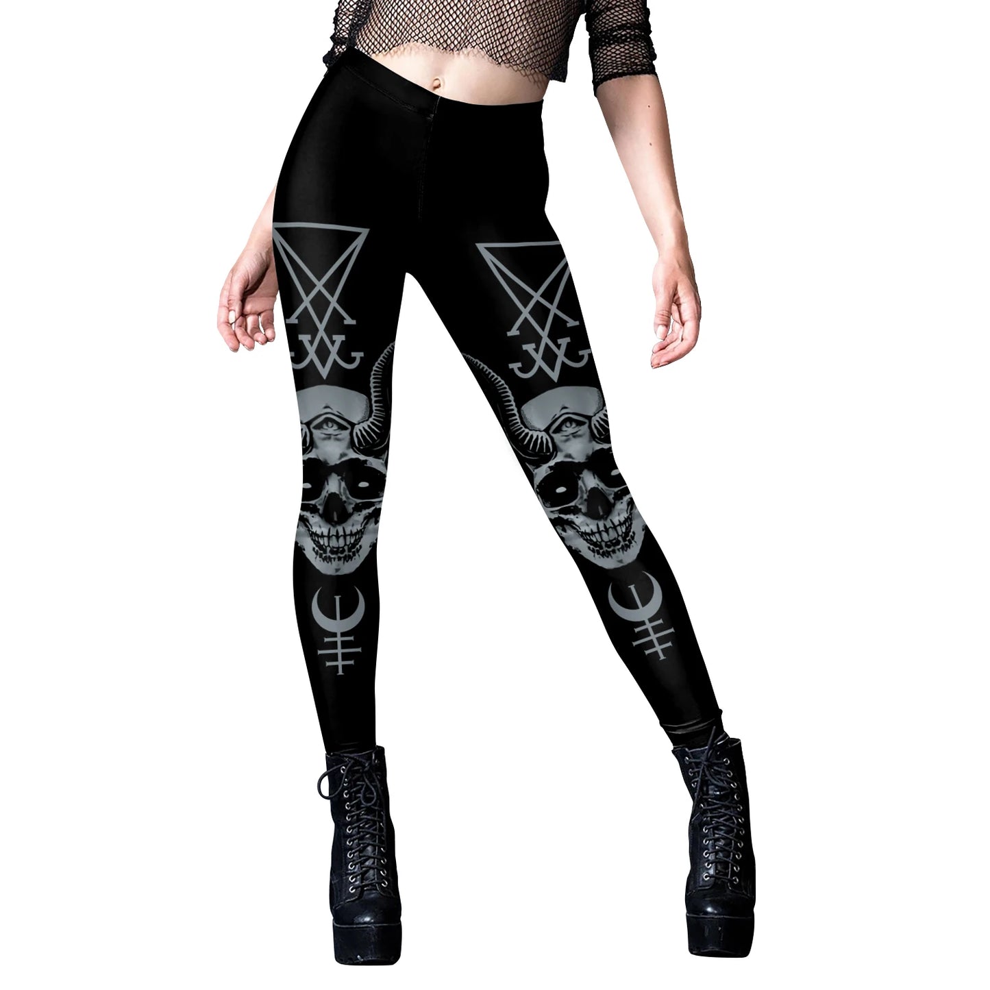 Black Ouija Gothic Leggings - Mid-Waist Stretch Alternative Style