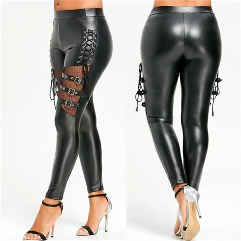 Plus Size Wet-Look Faux Leather Leggings - Women's Sculpting Statement Bottoms