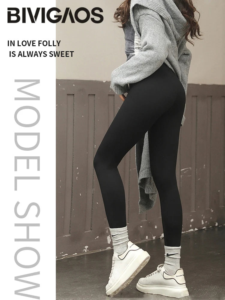 Fleece-Lined High-Waist Leggings - Seamless Winter Fitness Tights