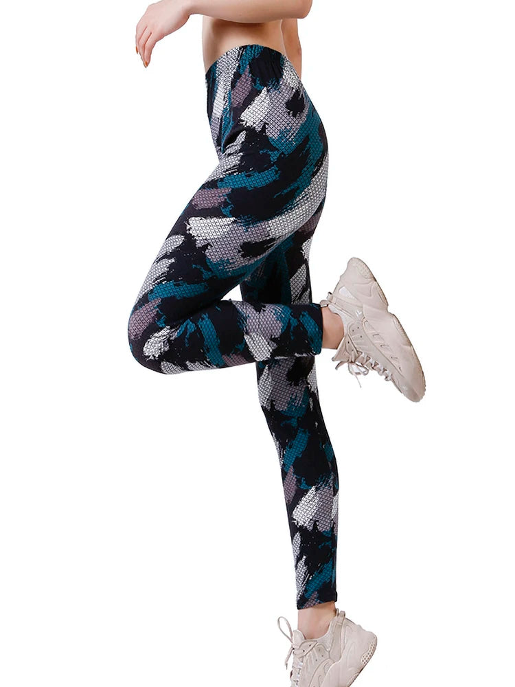Graffiti Floral Print Ankle Leggings - Elastic Streetwear Fit