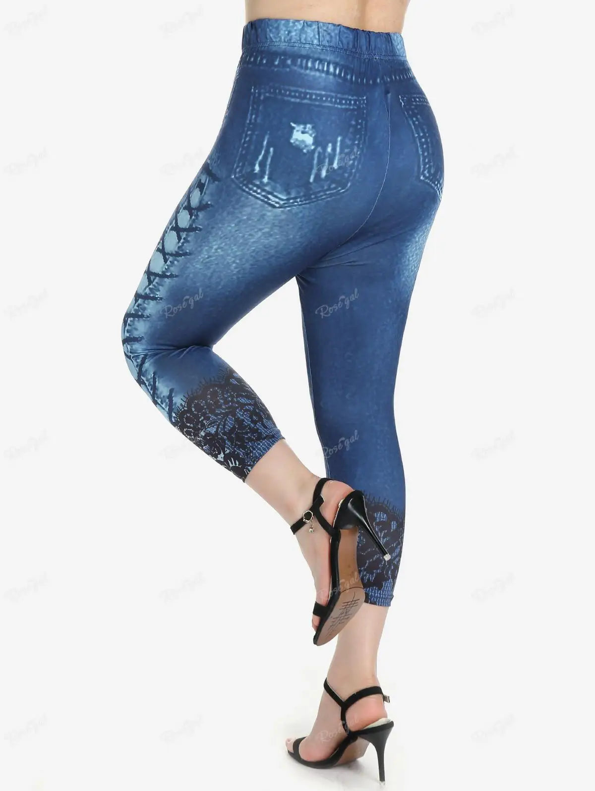 3D Denim Capri Leggings - High-Waist Plus Size Stretch Fit
