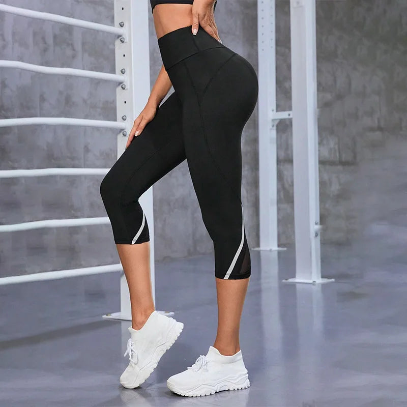 Mesh High-Waist Capri Leggings - Tummy Control Workout Fit