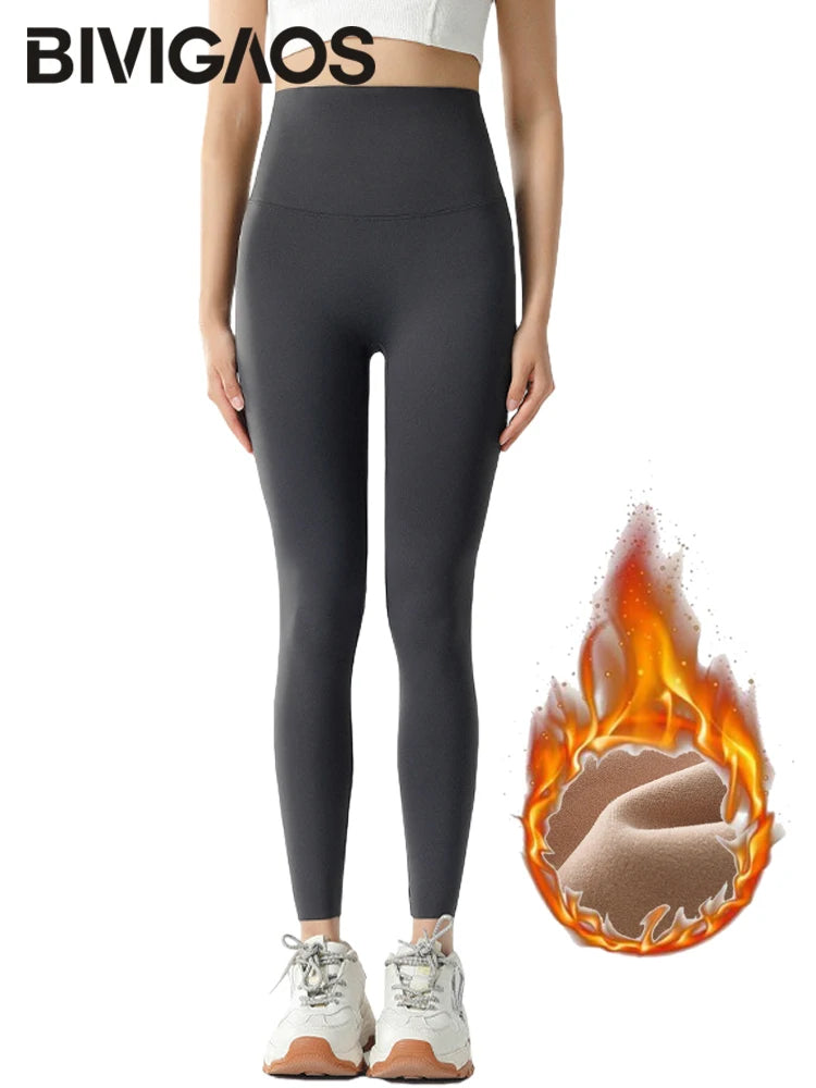 Fleece-Lined High-Waist Leggings - Seamless Winter Fitness Tights